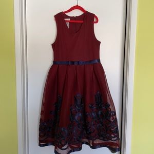 Bonnie Jean special occasion/ Christmas dress. Color burgundy/ dark blue.